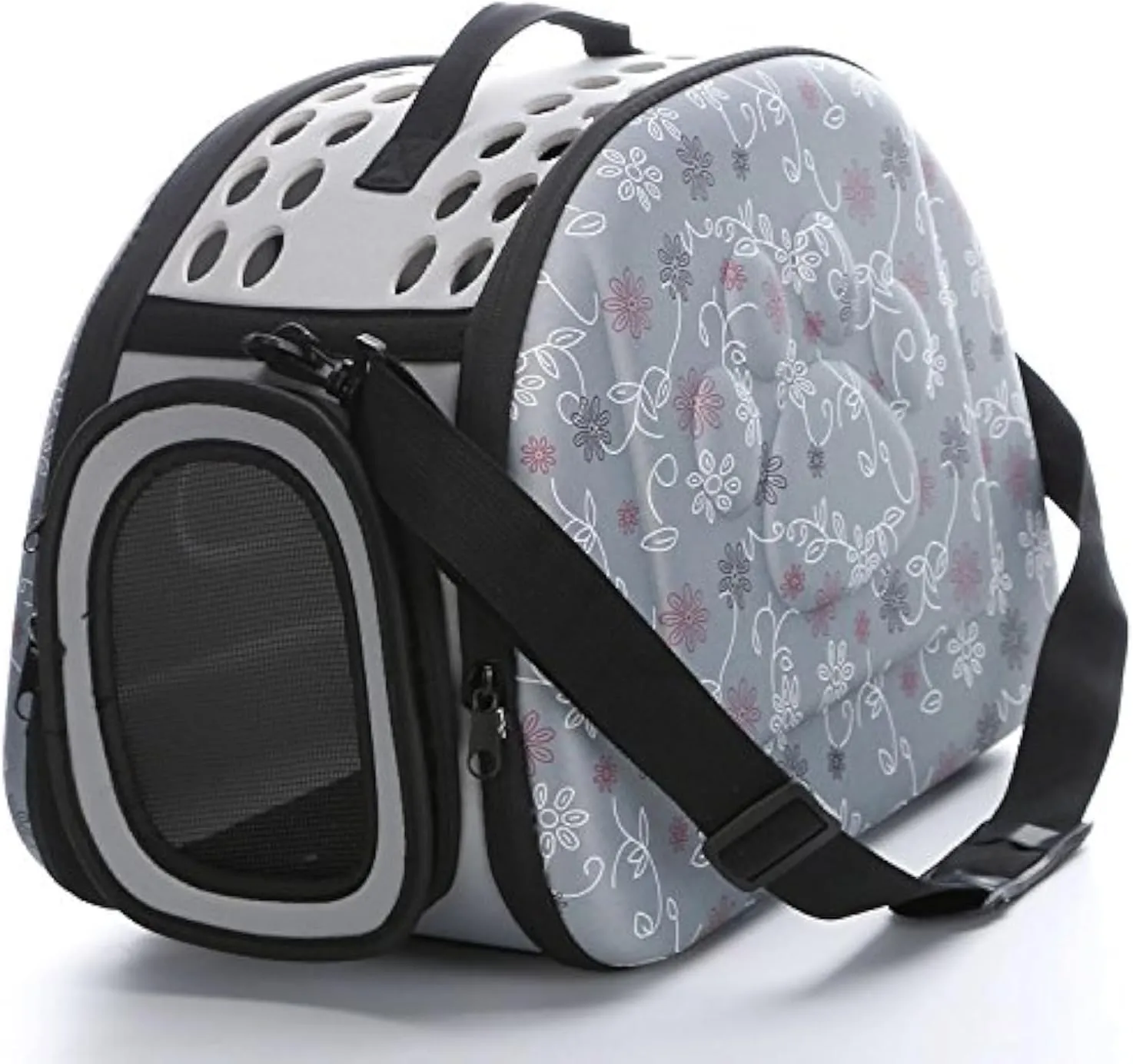 Foldable Pet Dog Cat Carrier Cage Collapsible Travel Kennel - Portable Pet Carrier Outdoor Shoulder Bag for Puppy Dog Cat Small Medium Large Animal (M, Grey)