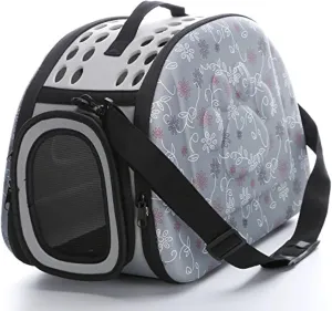 Foldable Pet Dog Cat Carrier Cage Collapsible Travel Kennel - Portable Pet Carrier Outdoor Shoulder Bag for Puppy Dog Cat Small Medium Large Animal (M, Grey)