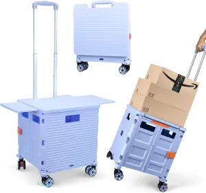 Foldable Utility Cart Folding Portable Rolling Crate with Magnetic Extended Lid,360°Rotate Wheels,176LBS Load Capacity,Heavy Duty Durable Dolly Cart for Teacher Tourist Shopping Office Outdoor