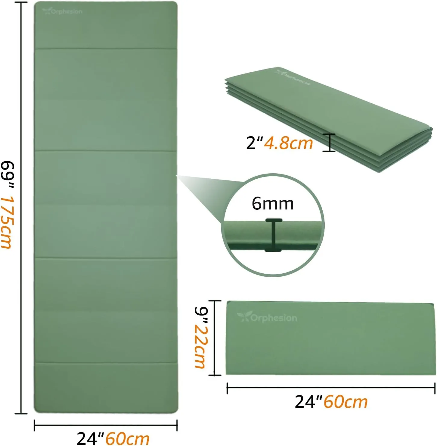 Foldable Yoga Mat Lightweight Packable Travel Mat Non slip Folding Exercise Mat Easy to Store Pilates Workout Mat 0.24"(6mm) with Carrying Strap