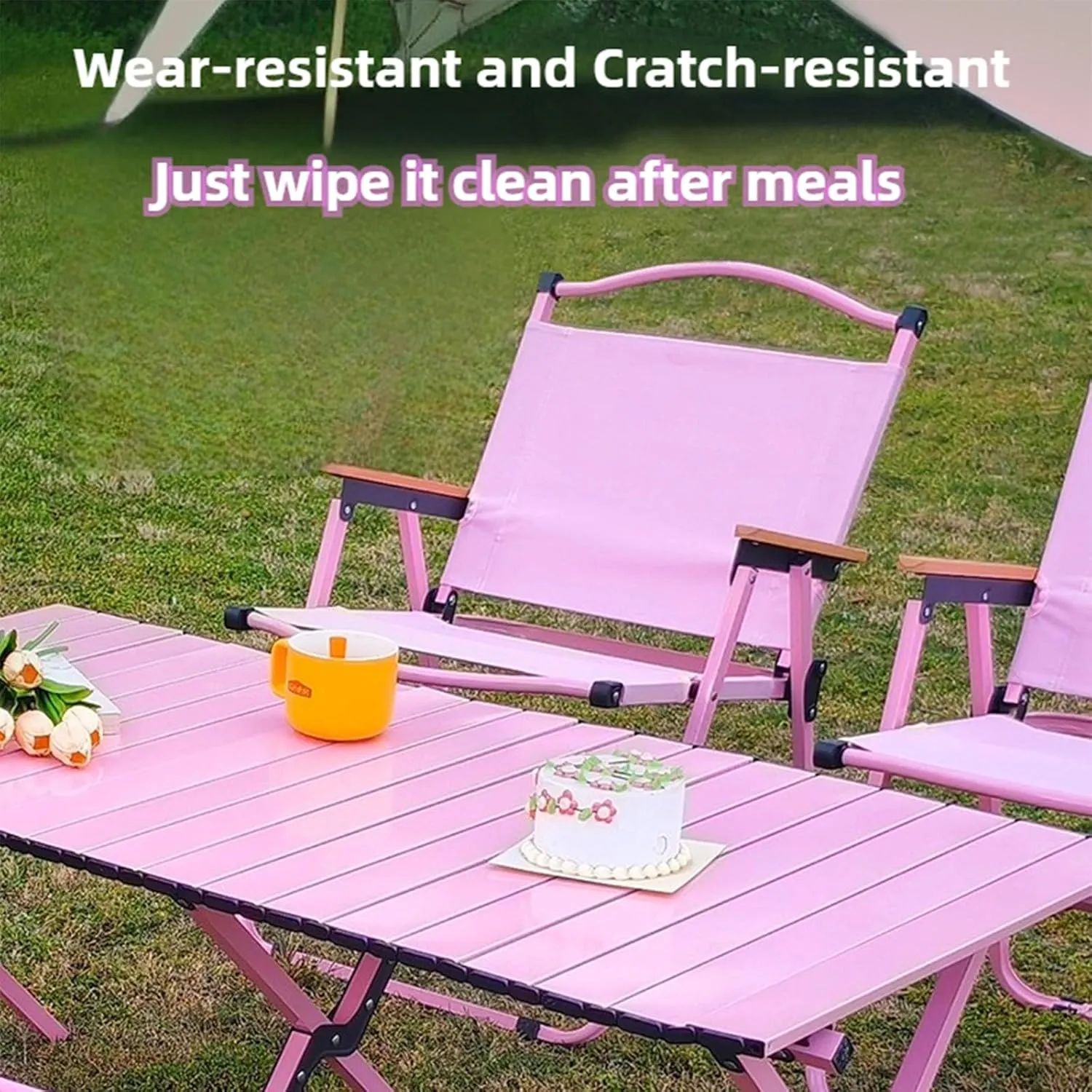 Folding Camping Table and Chairs Portable and Foldable Picnic Bench Set Carbon Steel Roll-Up Bbq Table with Large Storage Bag for Indoor Outdoor Dining, Picnic, Bbq, Party, Backyard, Beach