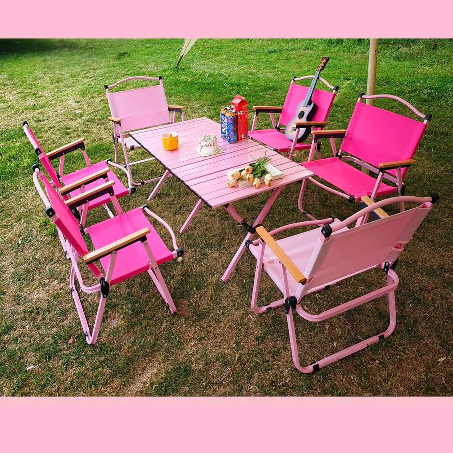 Folding Camping Table and Chairs Portable and Foldable Picnic Bench Set Carbon Steel Roll-Up Bbq Table with Large Storage Bag for Indoor Outdoor Dining, Picnic, Bbq, Party, Backyard, Beach