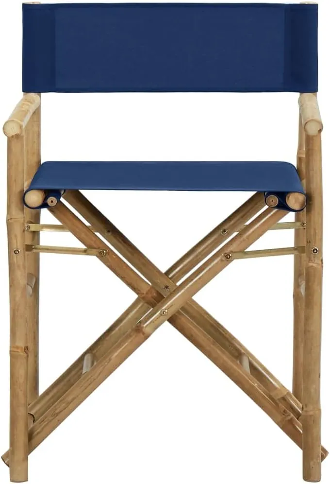 Folding Director's Chairs 2 Pack Blue Bamboo and Fabric Outdoor Patio Furniture with Polyester Seat, Portable Foldable Lounge Chairs for Camping Beach Garden