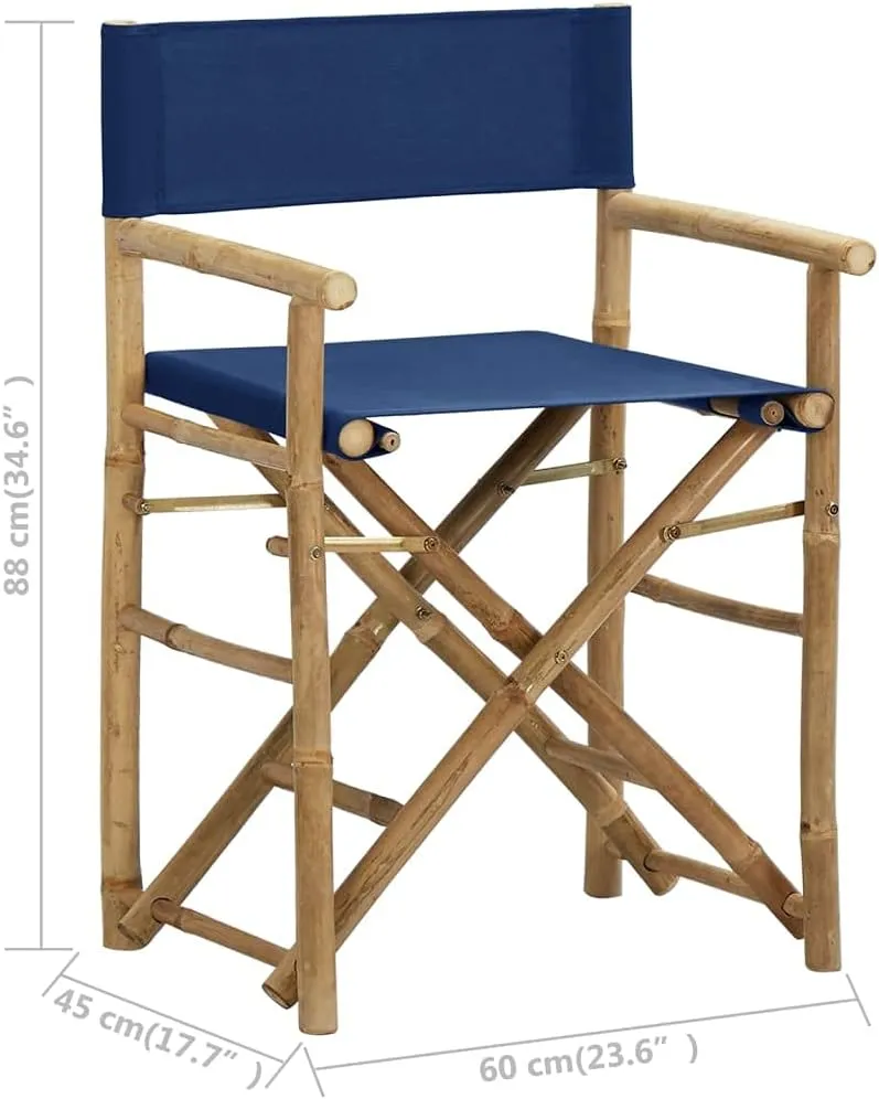 Folding Director's Chairs 2 Pack Blue Bamboo and Fabric Outdoor Patio Furniture with Polyester Seat, Portable Foldable Lounge Chairs for Camping Beach Garden