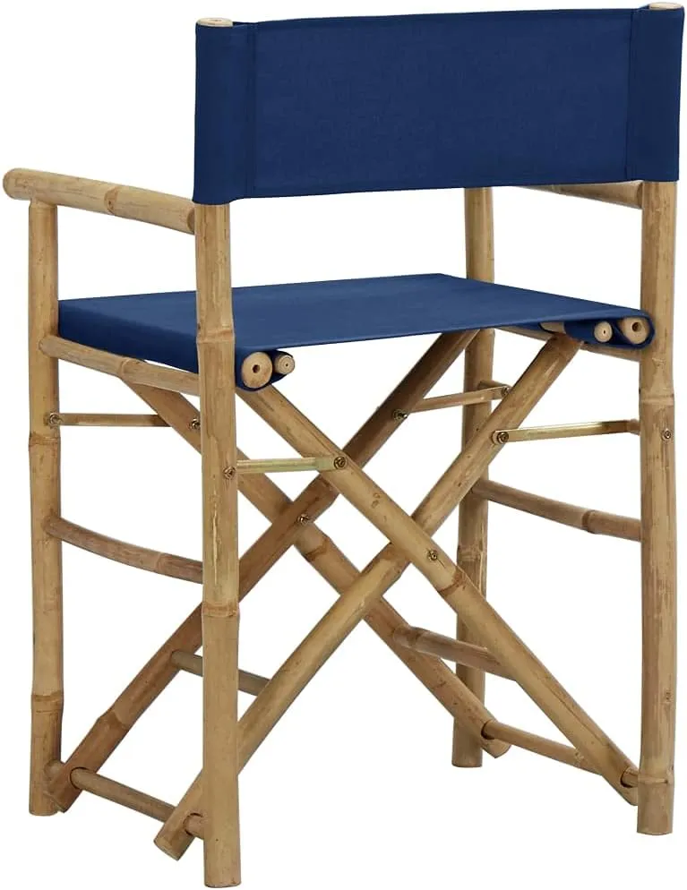 Folding Director's Chairs 2 Pack Blue Bamboo and Fabric Outdoor Patio Furniture with Polyester Seat, Portable Foldable Lounge Chairs for Camping Beach Garden