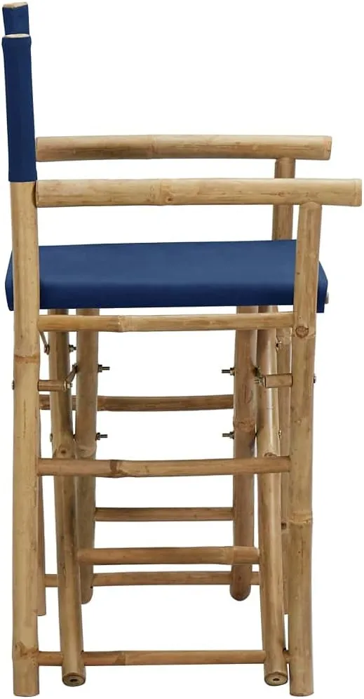 Folding Director's Chairs 2 Pack Blue Bamboo and Fabric Outdoor Patio Furniture with Polyester Seat, Portable Foldable Lounge Chairs for Camping Beach Garden