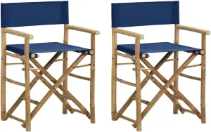 Folding Director's Chairs 2 Pack Blue Bamboo and Fabric Outdoor Patio Furniture with Polyester Seat, Portable Foldable Lounge Chairs for Camping Beach Garden
