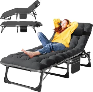 Folding Outdoor Chaise Lounge Chair, 5-Position Reclining Patio Chairs for Sun Tanning, Portable Sleeping Camping Cot for Adult, Sleeping Chair Perfect for Pool Beach Patio Lawn Sunbathing