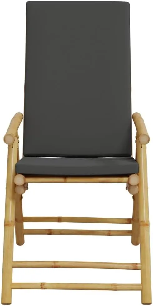 Folding Patio Reclining Chairs 2 pcs with Cushions Bamboo Outdoor Furniture Lounge Chair Adjustable Backrest Foldable Reclining Chairs for Patio, Lawn, Beach and Dining