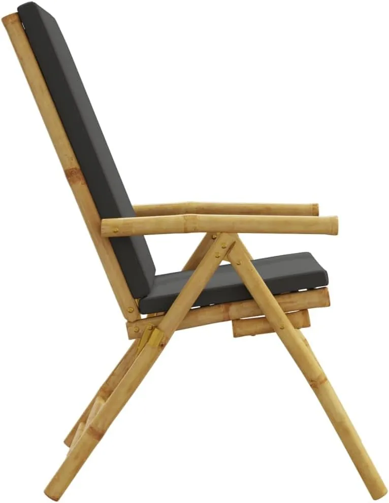 Folding Patio Reclining Chairs 2 pcs with Cushions Bamboo Outdoor Furniture Lounge Chair Adjustable Backrest Foldable Reclining Chairs for Patio, Lawn, Beach and Dining