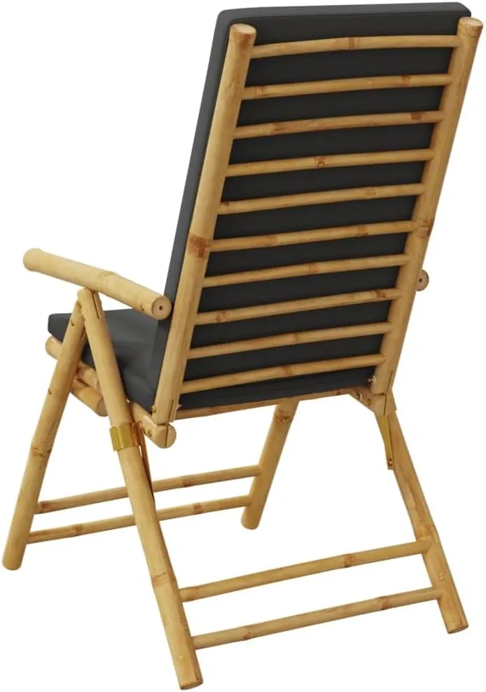 Folding Patio Reclining Chairs 2 pcs with Cushions Bamboo Outdoor Furniture Lounge Chair Adjustable Backrest Foldable Reclining Chairs for Patio, Lawn, Beach and Dining