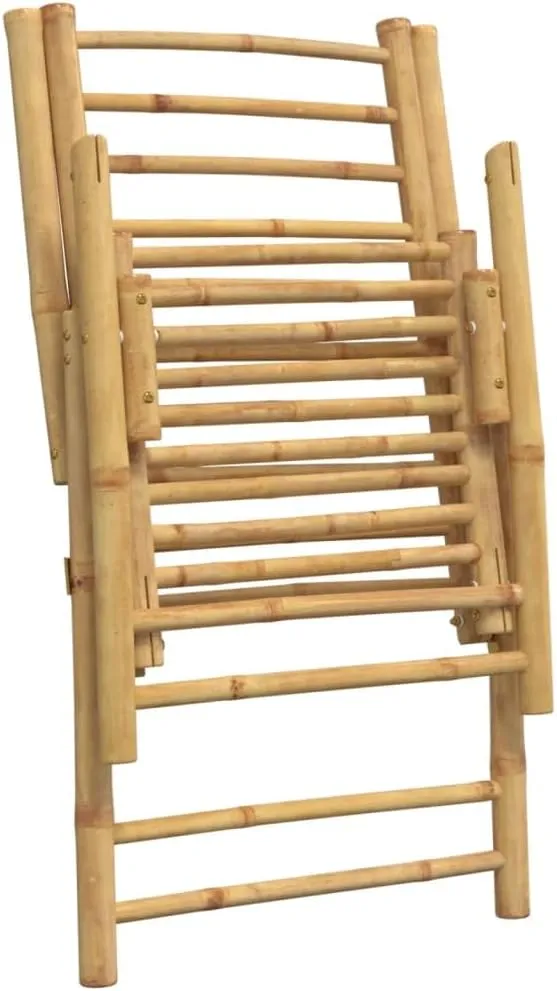Folding Patio Reclining Chairs 2 pcs with Cushions Bamboo Outdoor Furniture Lounge Chair Adjustable Backrest Foldable Reclining Chairs for Patio, Lawn, Beach and Dining