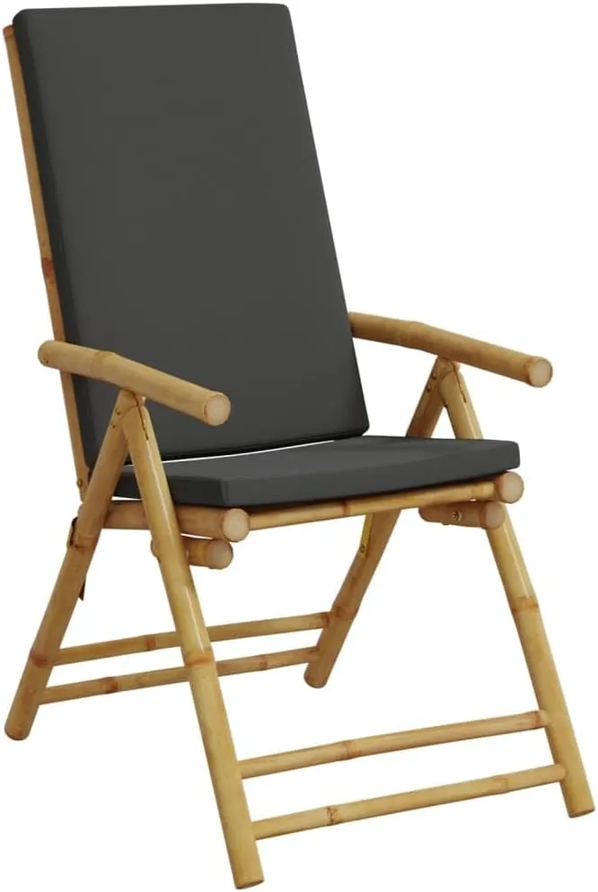 Folding Patio Reclining Chairs 2 pcs with Cushions Bamboo Outdoor Furniture Lounge Chair Adjustable Backrest Foldable Reclining Chairs for Patio, Lawn, Beach and Dining