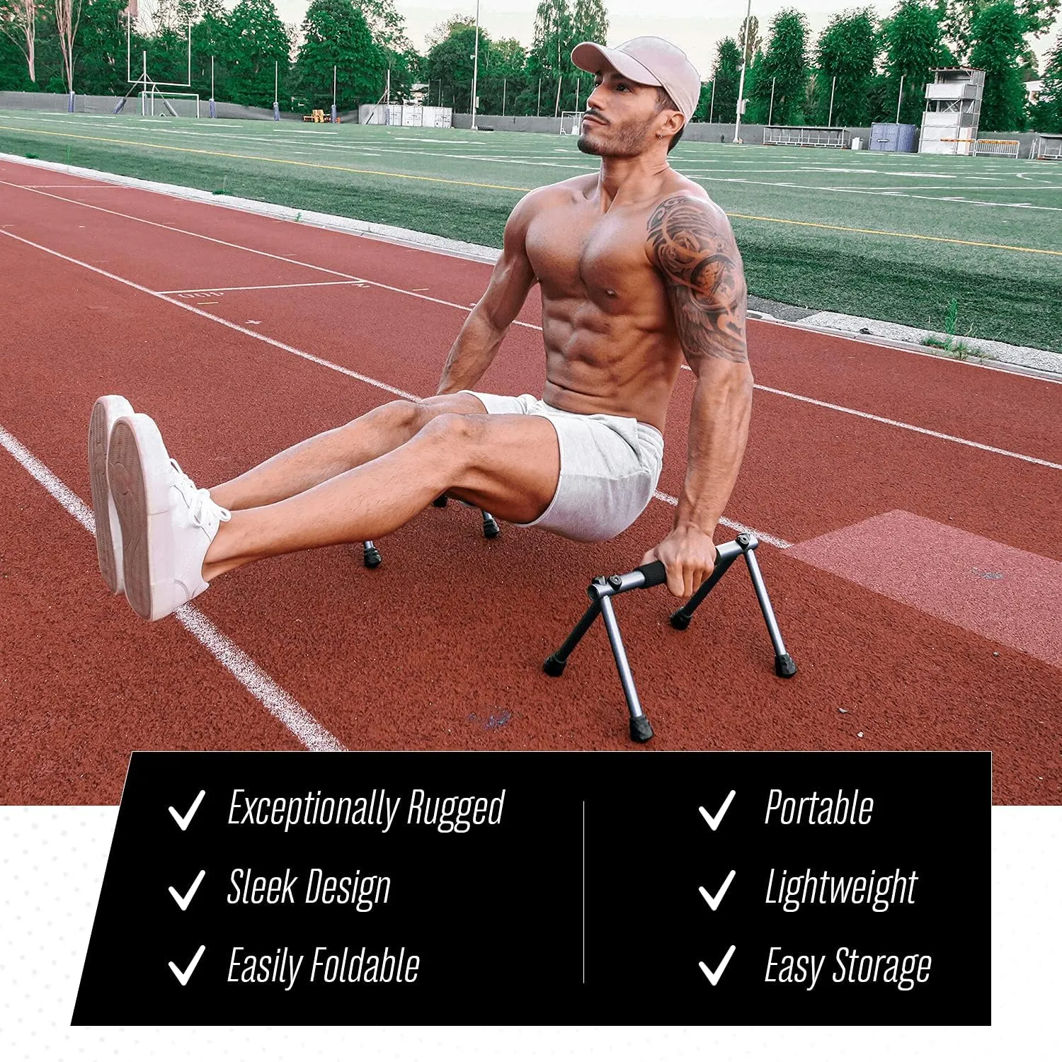 Folding Push Bar - Duralumin Metal Push Bars Heavy Duty Lightweight and Indoor and Outdoor Parallet Bar for Men and Women