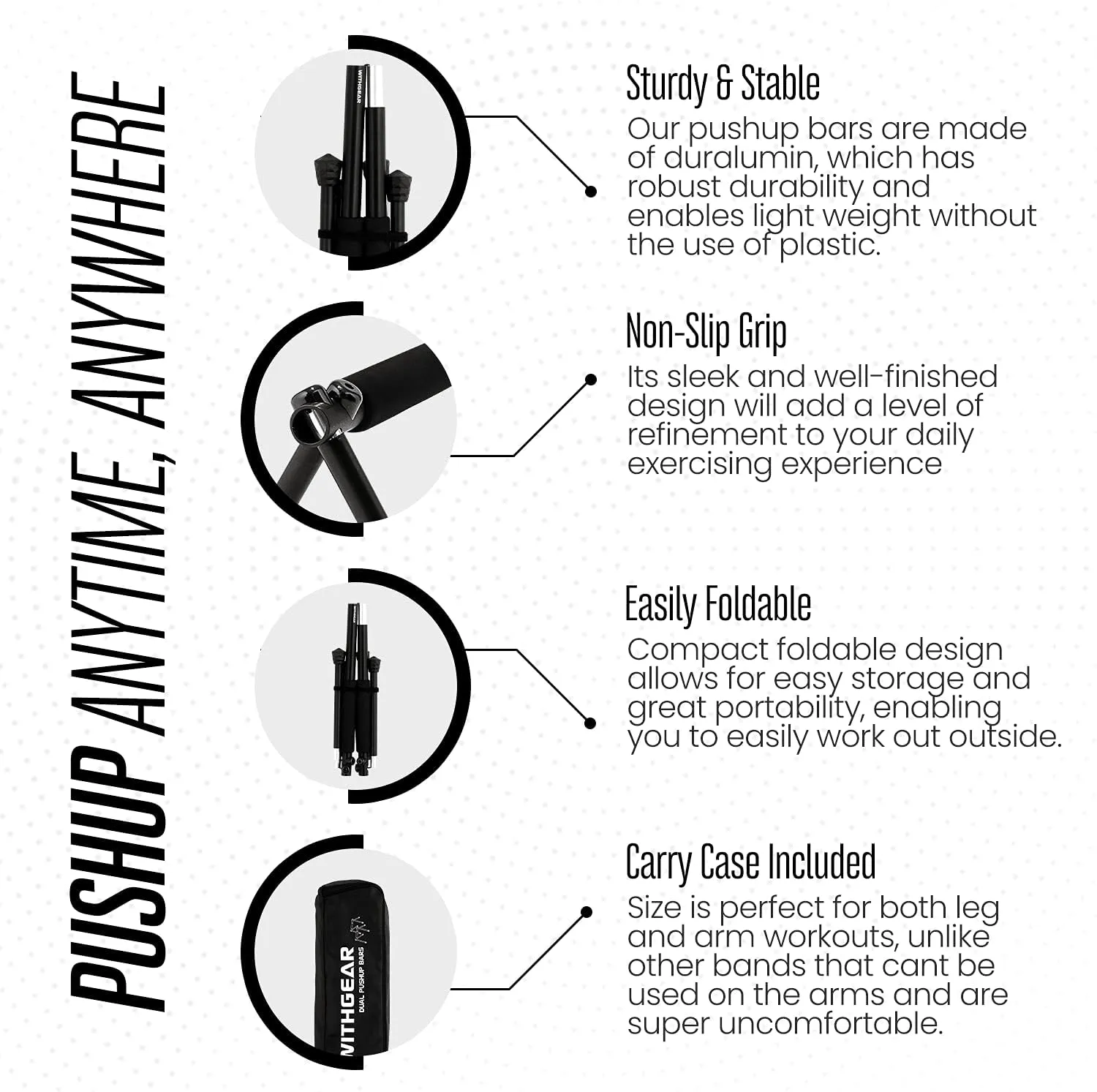 Folding Push Bar - Duralumin Metal Push Bars Heavy Duty Lightweight and Indoor and Outdoor Parallet Bar for Men and Women