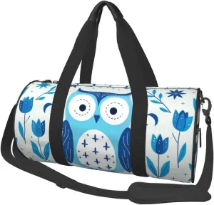 Folk Style Owl Tulip Flower Travel Bag for Women & Men, Large Capacity Duffle Bag with Detachable Shoulder Strap, Waterproof Overnight Weekender Bag for Gym Business Vacation Short Trips