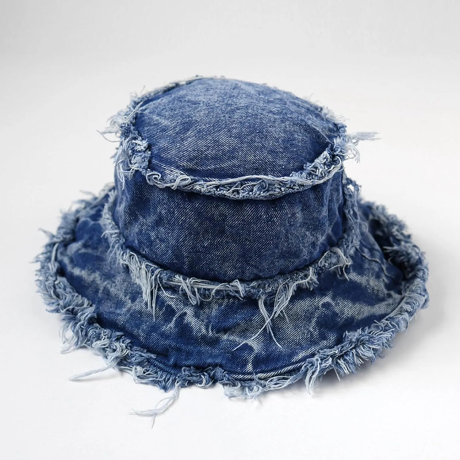 Frayed Bucket Hat Unisex Trendy Washed Denim Bucket Cap Distressed Jean Fisherman Cap Travel Floppy Boonie Sun Hats