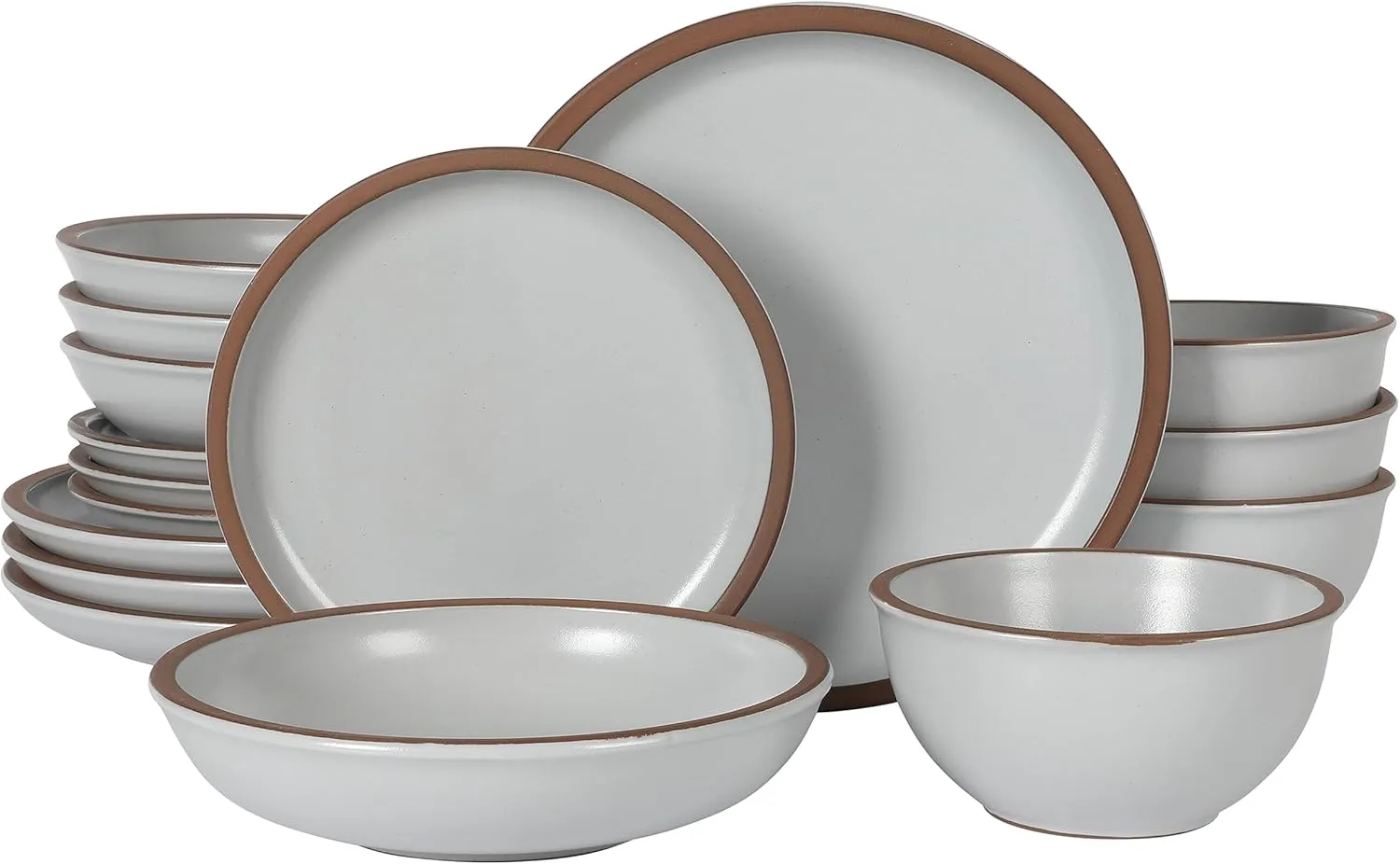 Gibson Elite Lagos Coupe Dinnerware Set, Service for 4 (16pcs), Light Grey