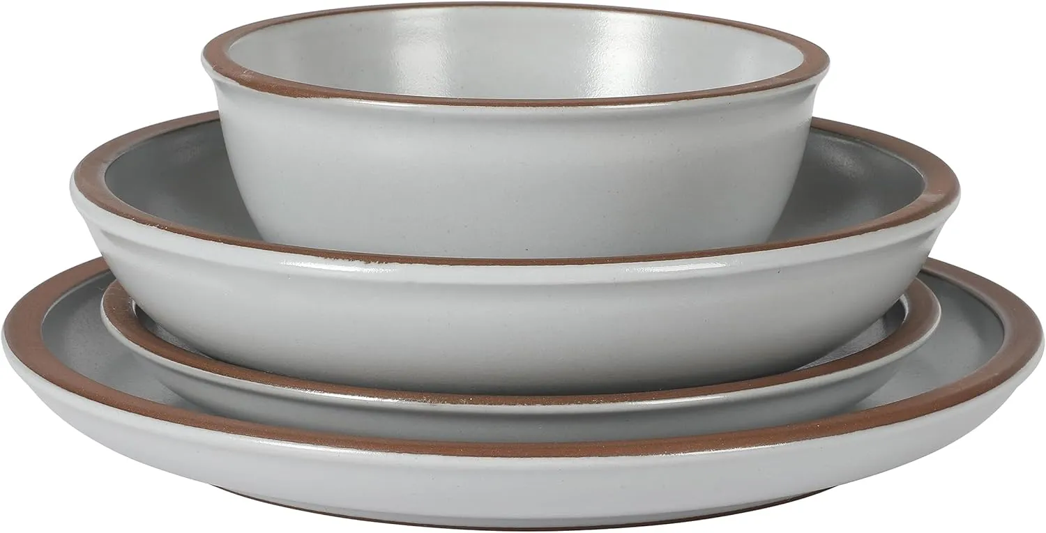 Gibson Elite Lagos Coupe Dinnerware Set, Service for 4 (16pcs), Light Grey