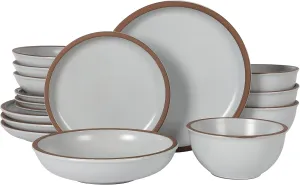 Gibson Elite Lagos Coupe Dinnerware Set, Service for 4 (16pcs), Light Grey