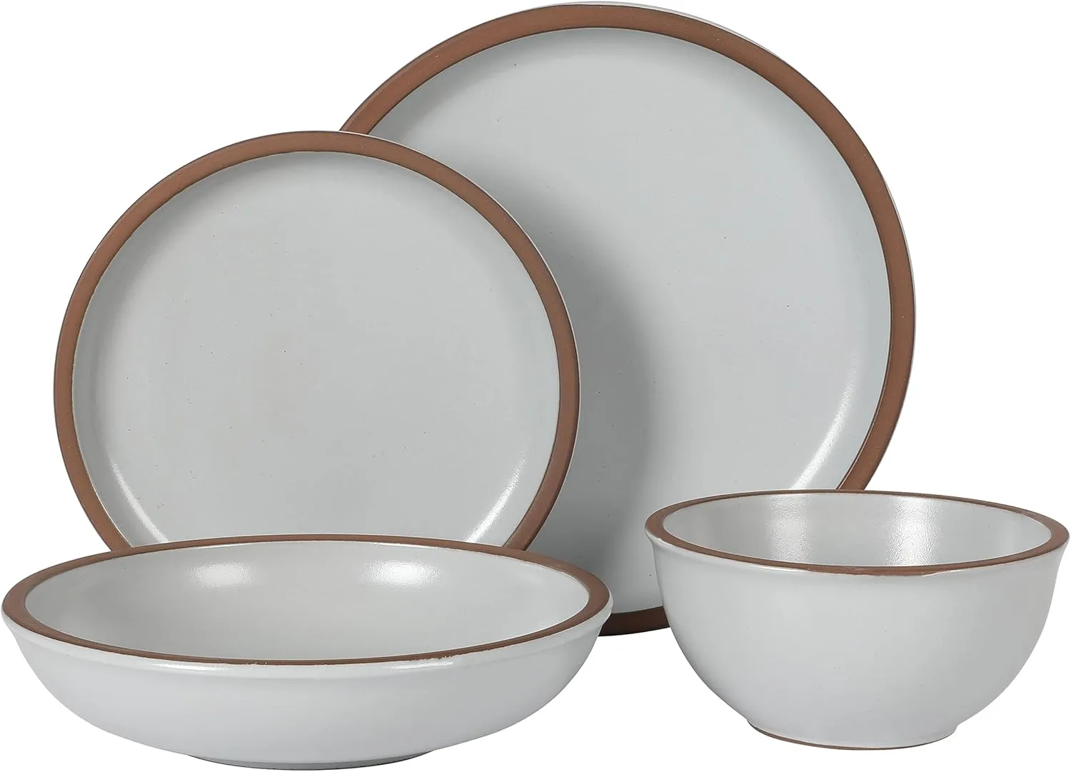 Gibson Elite Lagos Coupe Dinnerware Set, Service for 4 (16pcs), Light Grey