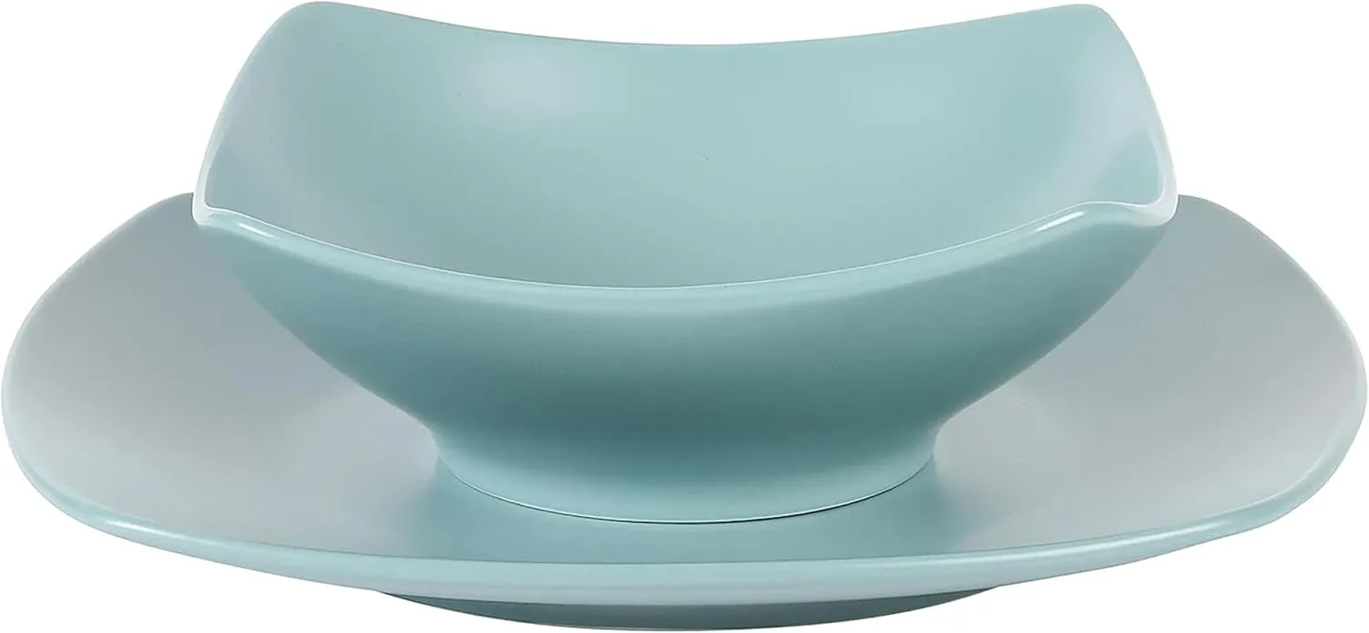 Gibson Home Zen Buffet Matte Porcelain Chip and Scratch Resistant Plates and Bowls Dinnerware Set - Blue, Service for 4 (8pcs)