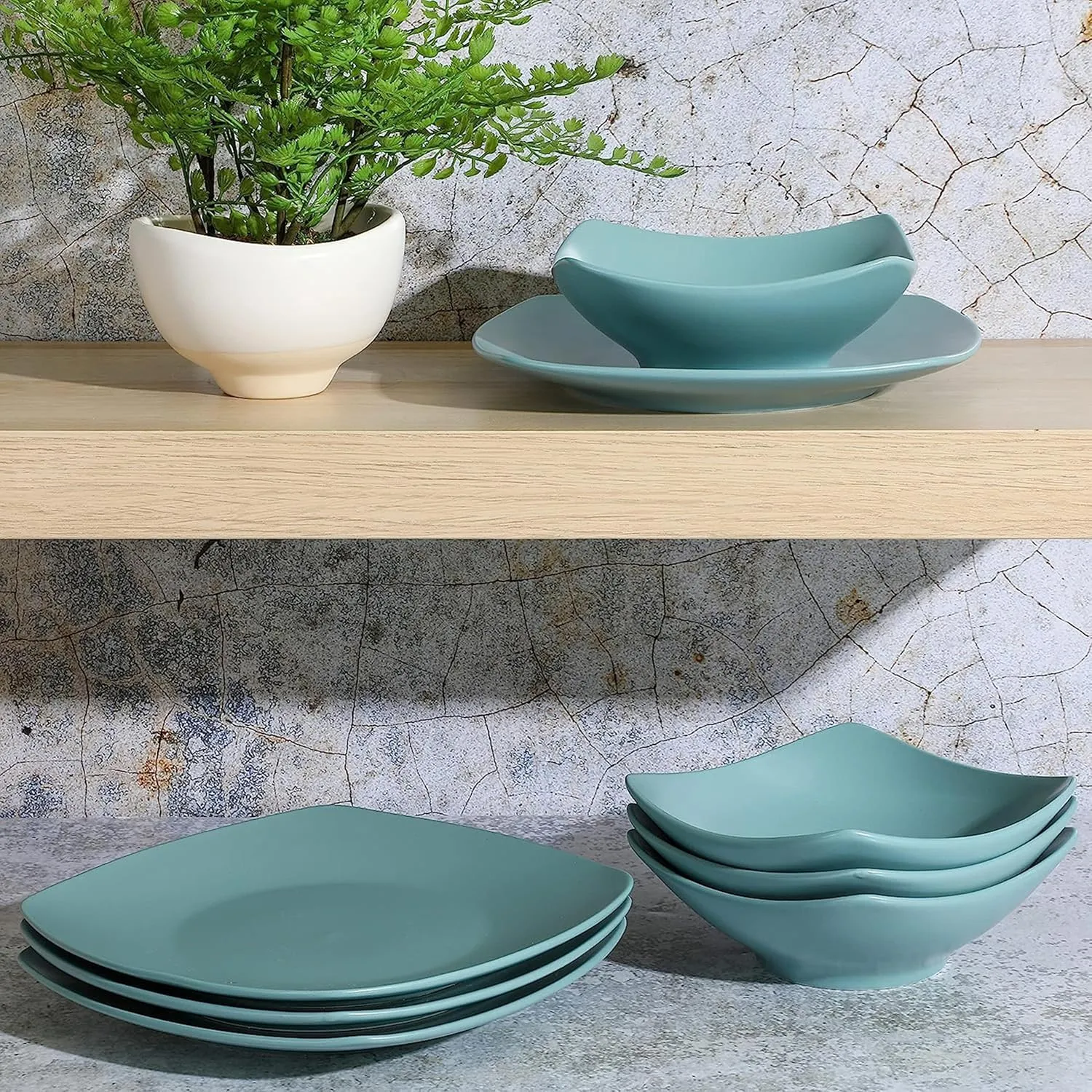 Gibson Home Zen Buffet Matte Porcelain Chip and Scratch Resistant Plates and Bowls Dinnerware Set - Blue, Service for 4 (8pcs)