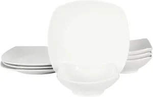 Gibson Home Zen Buffet Matte Porcelain Chip and Scratch Resistant Plates and Bowls Dinnerware Set - White, Service for 4 (8pcs)