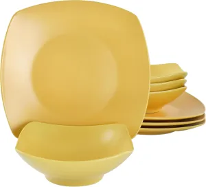 Gibson Home Zen Buffet Matte Porcelain Plates and Bowls Dinnerware Set - Yellow, Service for 4 (8pcs)