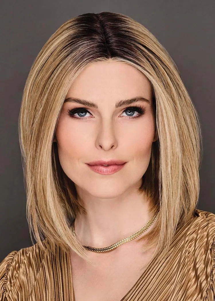 Glam Era Shoulder-Length Bob Wig, Sleek and Trendy With Center Part, Average Cap - GF119 Silver And Smoke