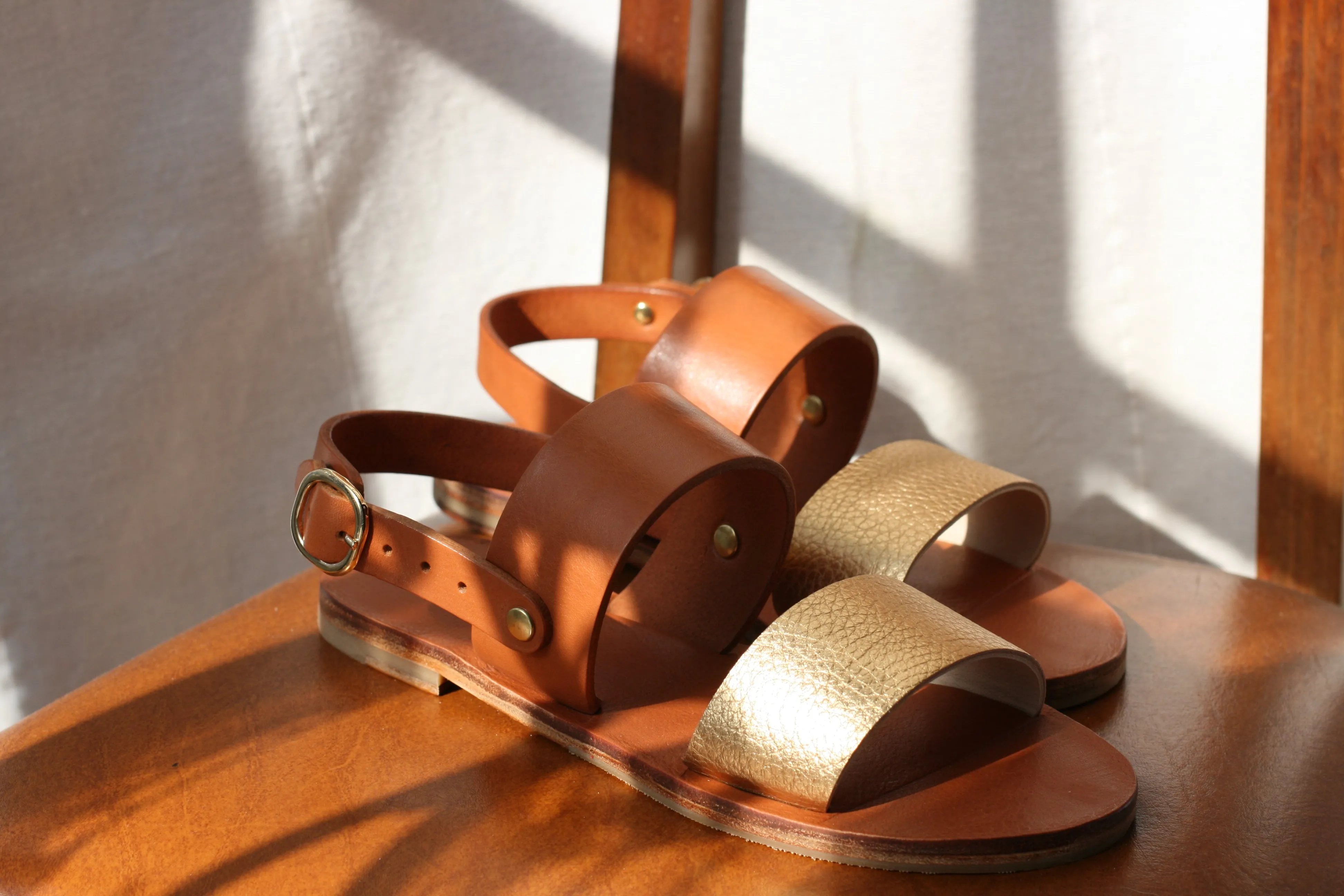 Goldy Camel - Camel Sole - Slingback Two-Strap Sandals