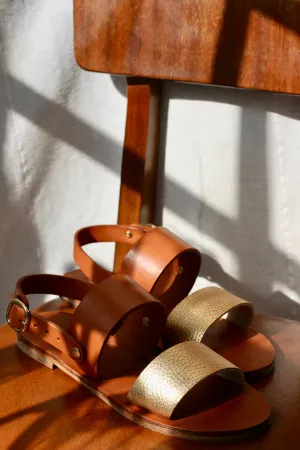 Goldy Camel - Camel Sole - Slingback Two-Strap Sandals