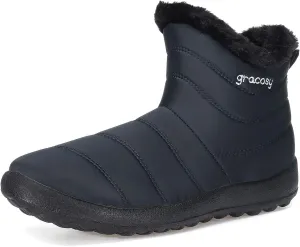 gracosy Snow Boots for Women, Warm Ankle Bootie Waterproof Outdoor Snow Anit-Slip Boots Slip On Lined Winter Shoes for Ladies