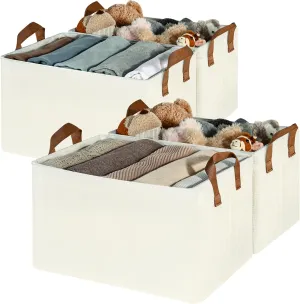 GRANNY SAYS Storage Bins with Metal Frame, Closet Organizers and Storage Boxes Large, Clothes Storage Baskets for Organizing Toys Shirts Towels Sheets, Ivory, 4-Pack