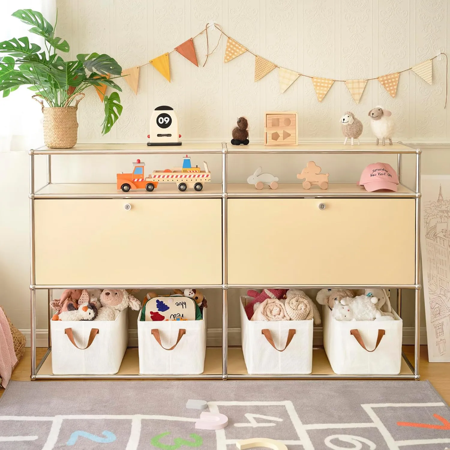 GRANNY SAYS Storage Bins with Metal Frame, Closet Organizers and Storage Boxes Large, Clothes Storage Baskets for Organizing Toys Shirts Towels Sheets, Ivory, 4-Pack