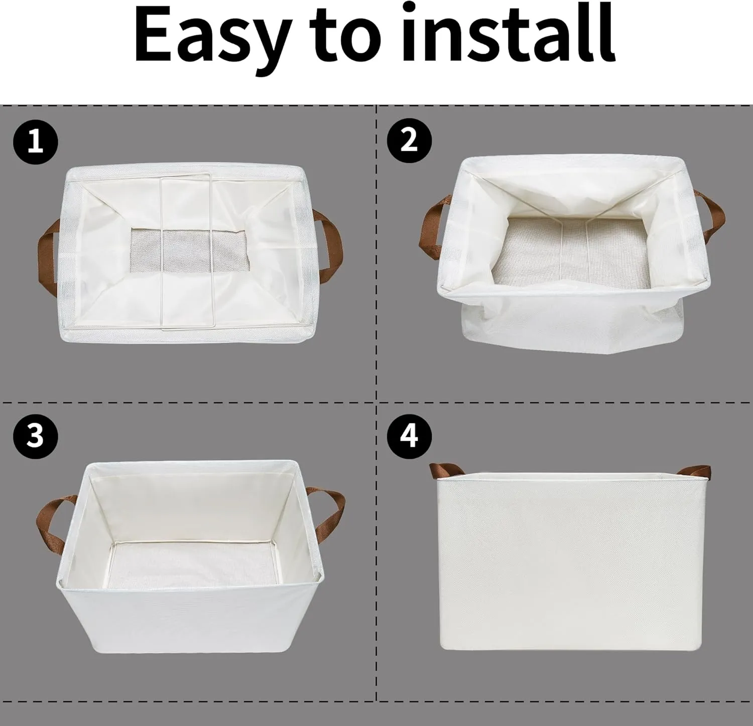 GRANNY SAYS Storage Bins with Metal Frame, Closet Organizers and Storage Boxes Large, Clothes Storage Baskets for Organizing Toys Shirts Towels Sheets, Ivory, 4-Pack