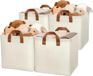 GRANNY SAYS Storage Cubes Organizer, 11 Inch Foldable Fabric Bins Organizing, Fabric Storage Cubes with Metal Frame, Decorative Storage Cubes with Handles, Baskets for shelves, Ivory, 4-Pack