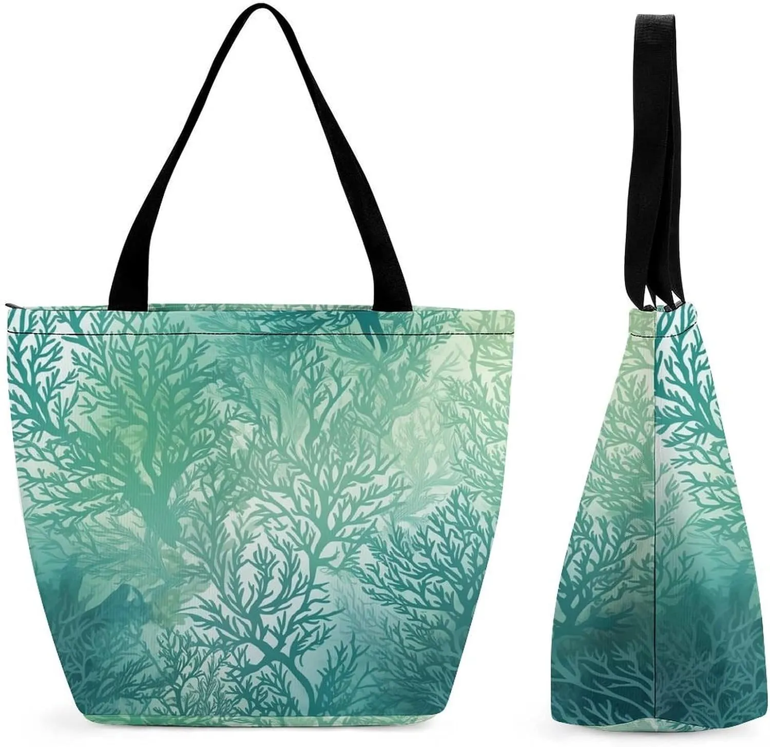 Green Sea Blue Seaweed Tote Bag for Women,Shoulder Bag with Inner Pocket,Large Capacity Cloth Bags for Work ShoppingTravel Beach Gym