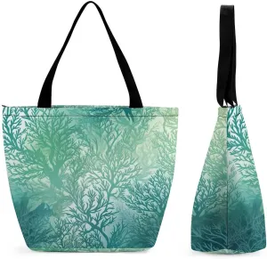 Green Sea Blue Seaweed Tote Bag for Women,Shoulder Bag with Inner Pocket,Large Capacity Cloth Bags for Work ShoppingTravel Beach Gym