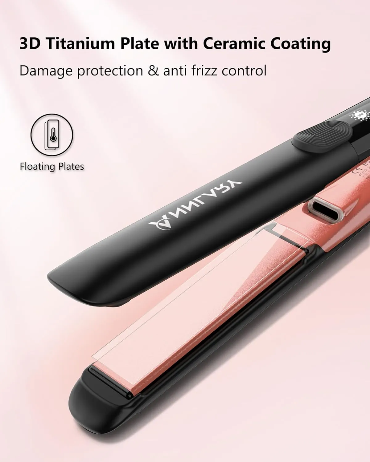 Hair Straightener, 1 Inch Flat Iron Straightener and Curler 2 in 1, Titanium Ceramic Ionic Dual Voltage Straightener with Anti-Iron Silicone for Less Frizz, Shinier & Smoother Hair