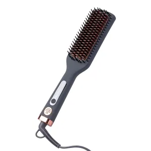 Hairitage Heated Ceramic Straightening Brush for Blowouts - Volumizing   Straightening - Anti-Frizz Blow Dry Brush for Smooth Shiny Hair - One Step Ceramic Tourmaline Hot Styling Brush -All Hair Types