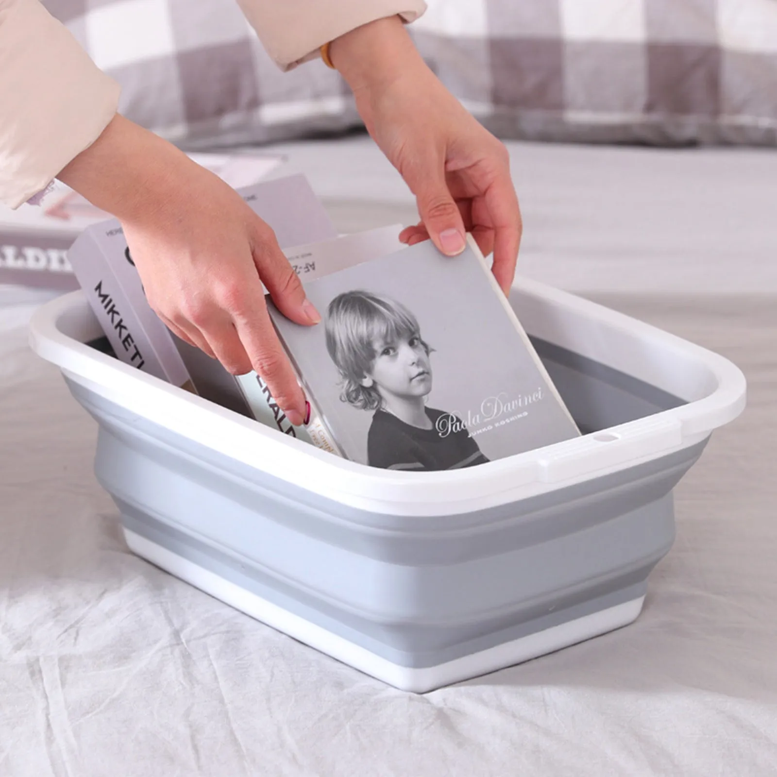 Handles Bulk- Basket 10x Grey/White 9L Bin Collapsible Clothes Laundry w Door-to-door delivery Folding Fast worldwide shipping