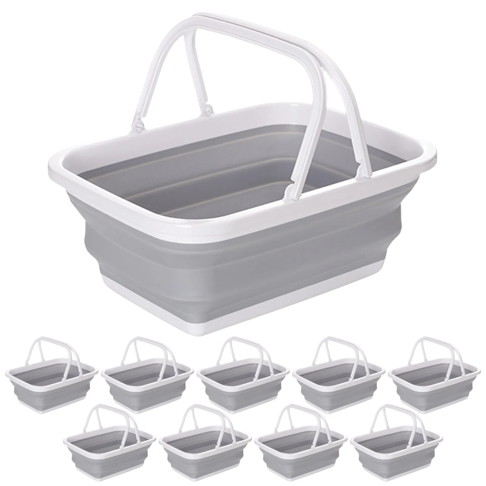 Handles Bulk- Basket 10x Grey/White 9L Bin Collapsible Clothes Laundry w Door-to-door delivery Folding Fast worldwide shipping