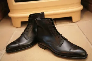 Handmade Oxford Dress Boots for Men in Black Leather