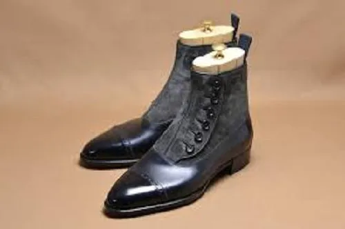 Handmade Two Tone Suede Leather Ankle Boots