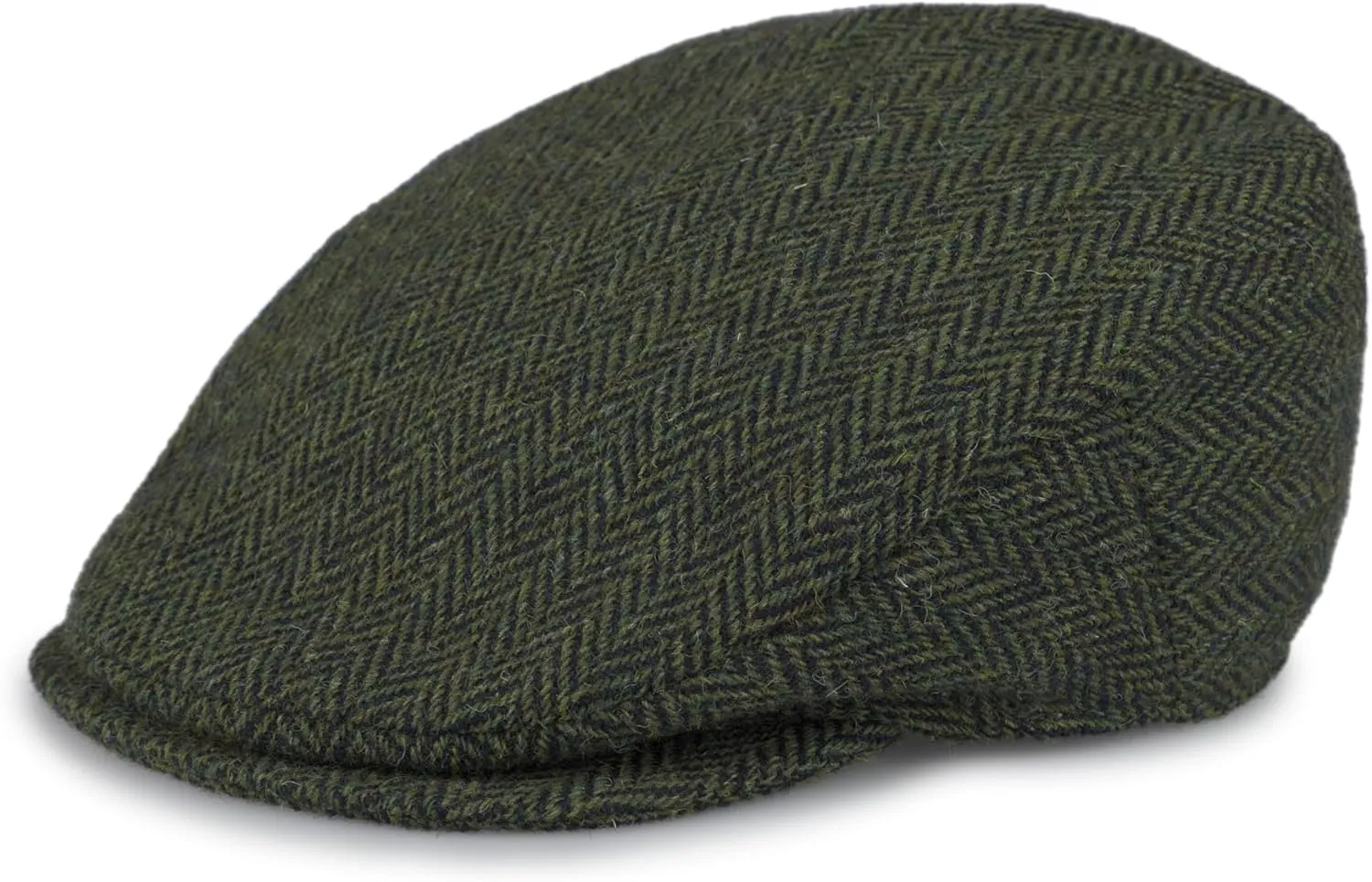 Hanna Hats for Men Donegal Tweed Vinatge Flat Cap - Driving Cap - Made in Ireland -100% Wool Tweed (US, Alpha, X-Large, Green Herringbone)