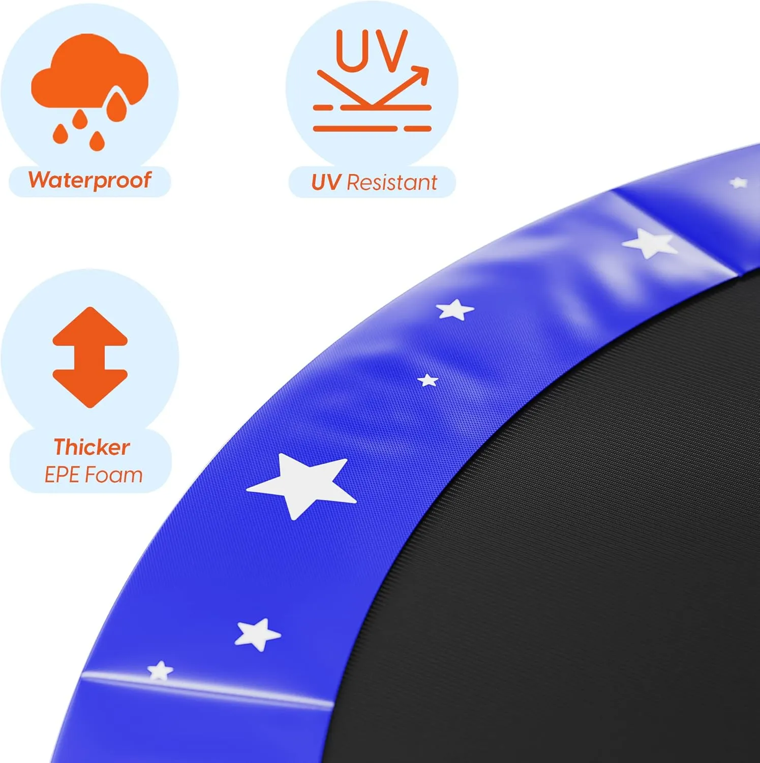 Happin® Trampoline Spring Cover Super Thick, Universal Fit 12FT/14FT/15FT -Trampoline Pad Replacement Stars Design, Waterproof, Tear & UV Resistant, Trampoline Pad Replacement for Ultimate Safety