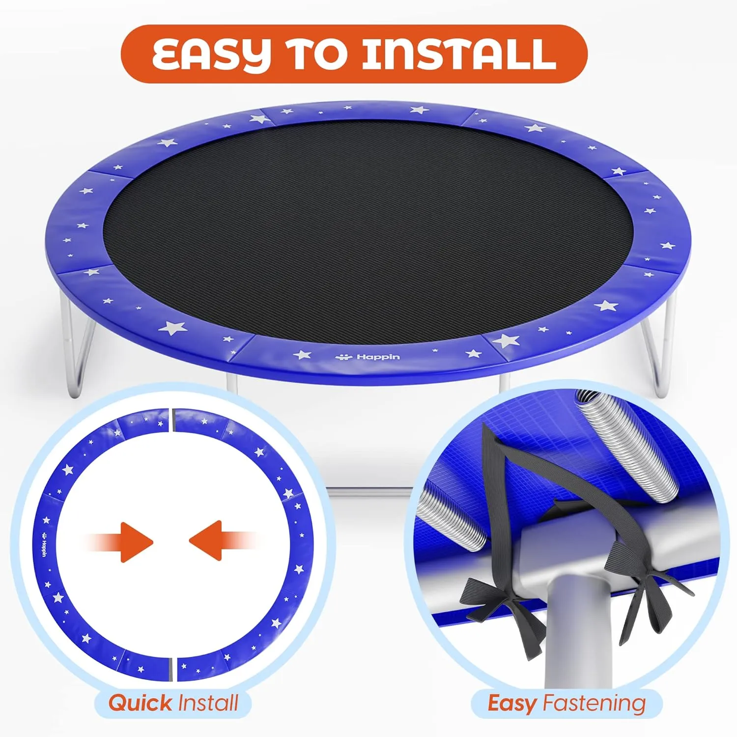 Happin® Trampoline Spring Cover Super Thick, Universal Fit 12FT/14FT/15FT -Trampoline Pad Replacement Stars Design, Waterproof, Tear & UV Resistant, Trampoline Pad Replacement for Ultimate Safety
