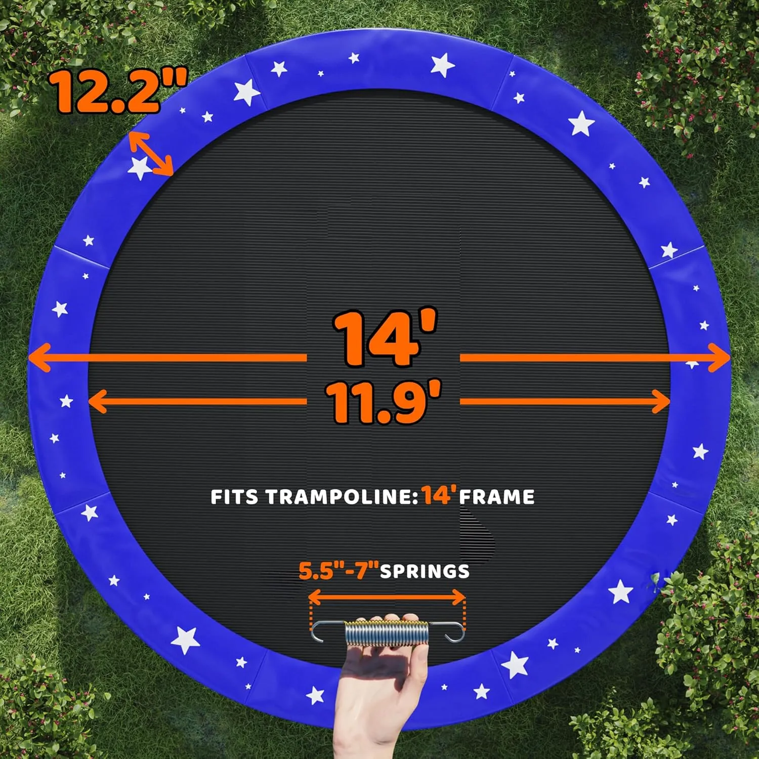 Happin® Trampoline Spring Cover Super Thick, Universal Fit 12FT/14FT/15FT -Trampoline Pad Replacement Stars Design, Waterproof, Tear & UV Resistant, Trampoline Pad Replacement for Ultimate Safety