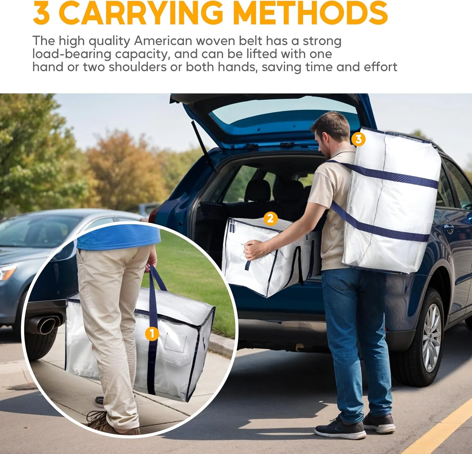 HealSmart 4 Pack Large Moving Bags with Zippers & Handles, Moving Supplies with lids, Heavy Duty Totes for Space Saving, Fold Flat, Moving and Storing, Clear